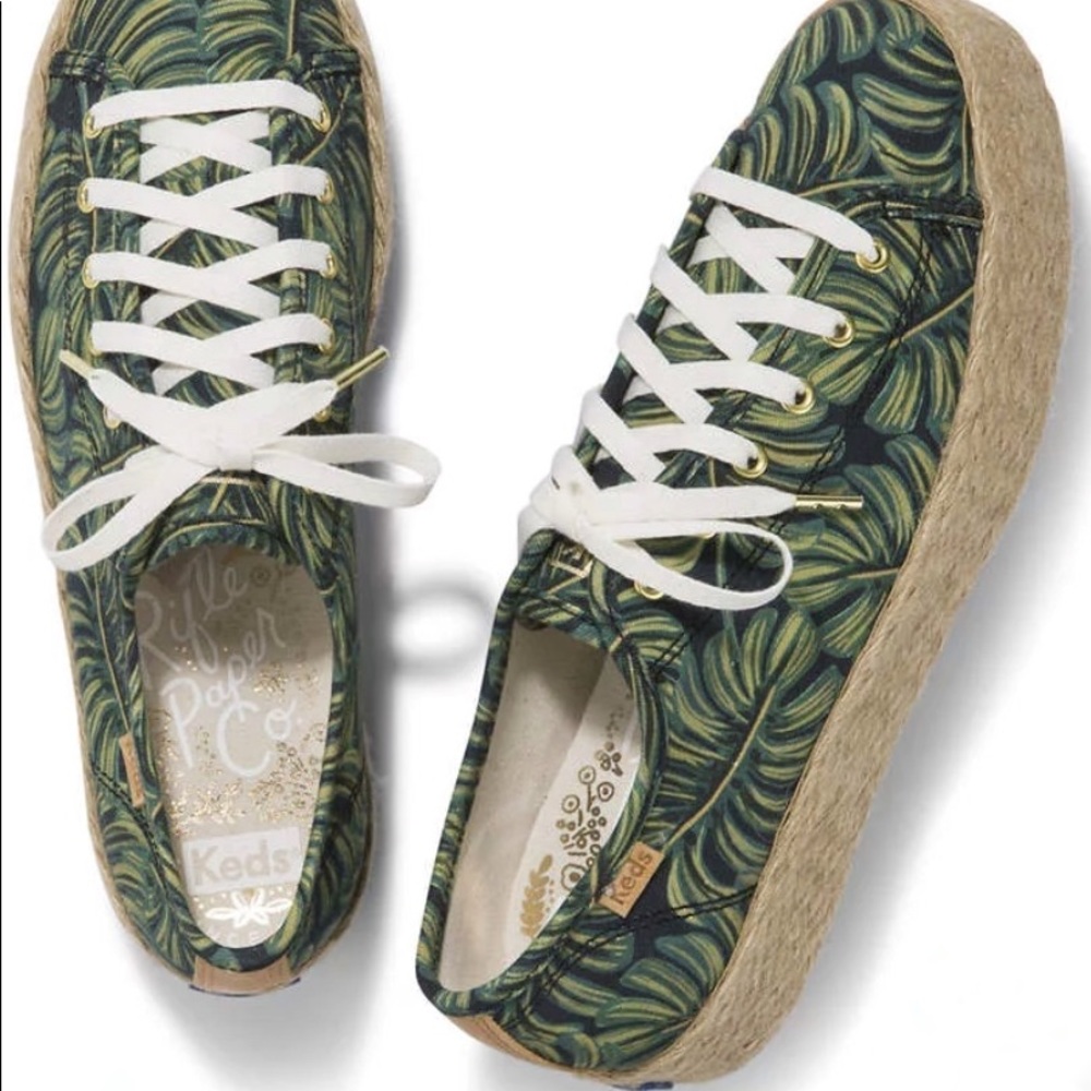 keds x rifle paper co Triple Kick Sneakers In Paper Palms 9.5 Espadrilles Women.
